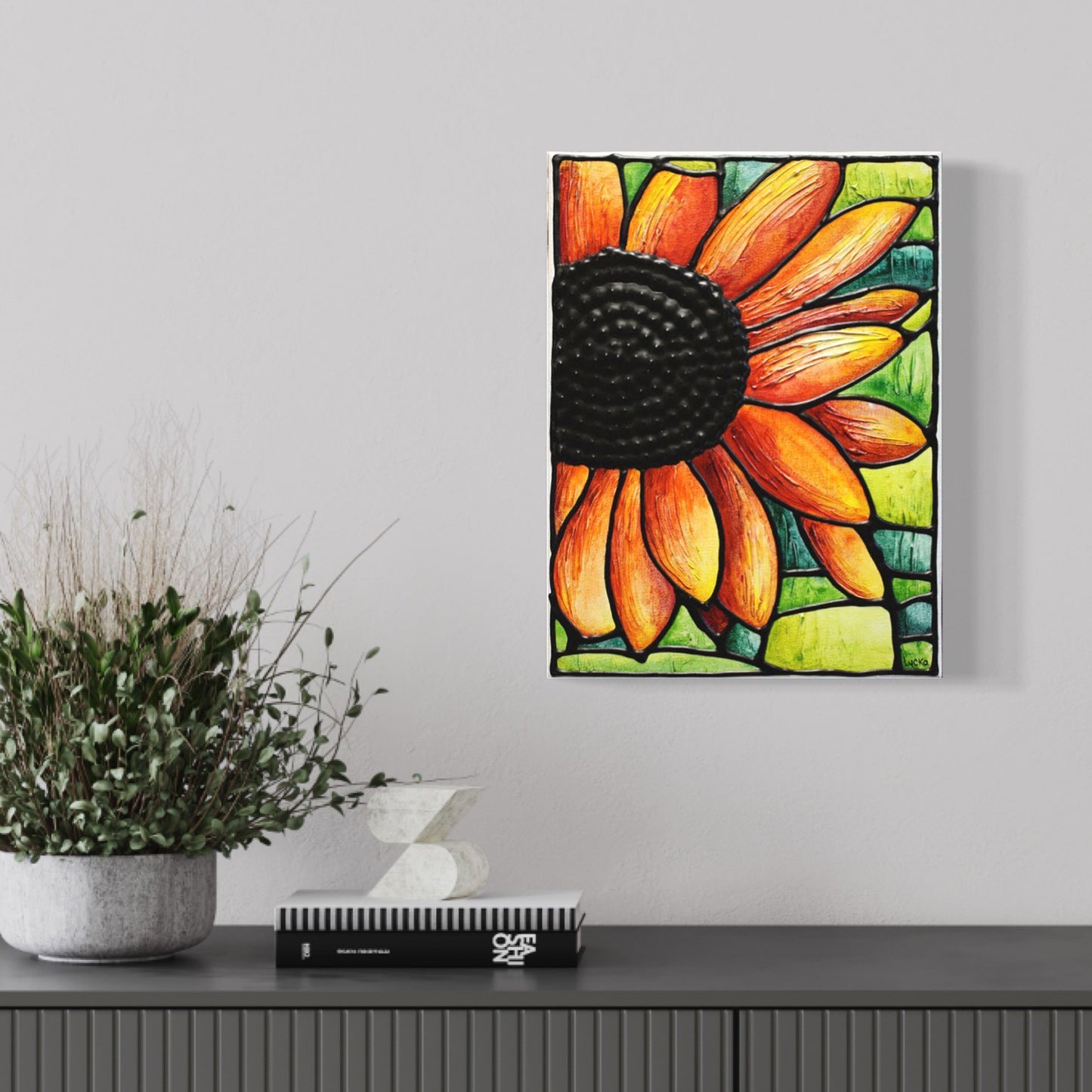 Orange Sunflower Original Painting 9 x 12 inch