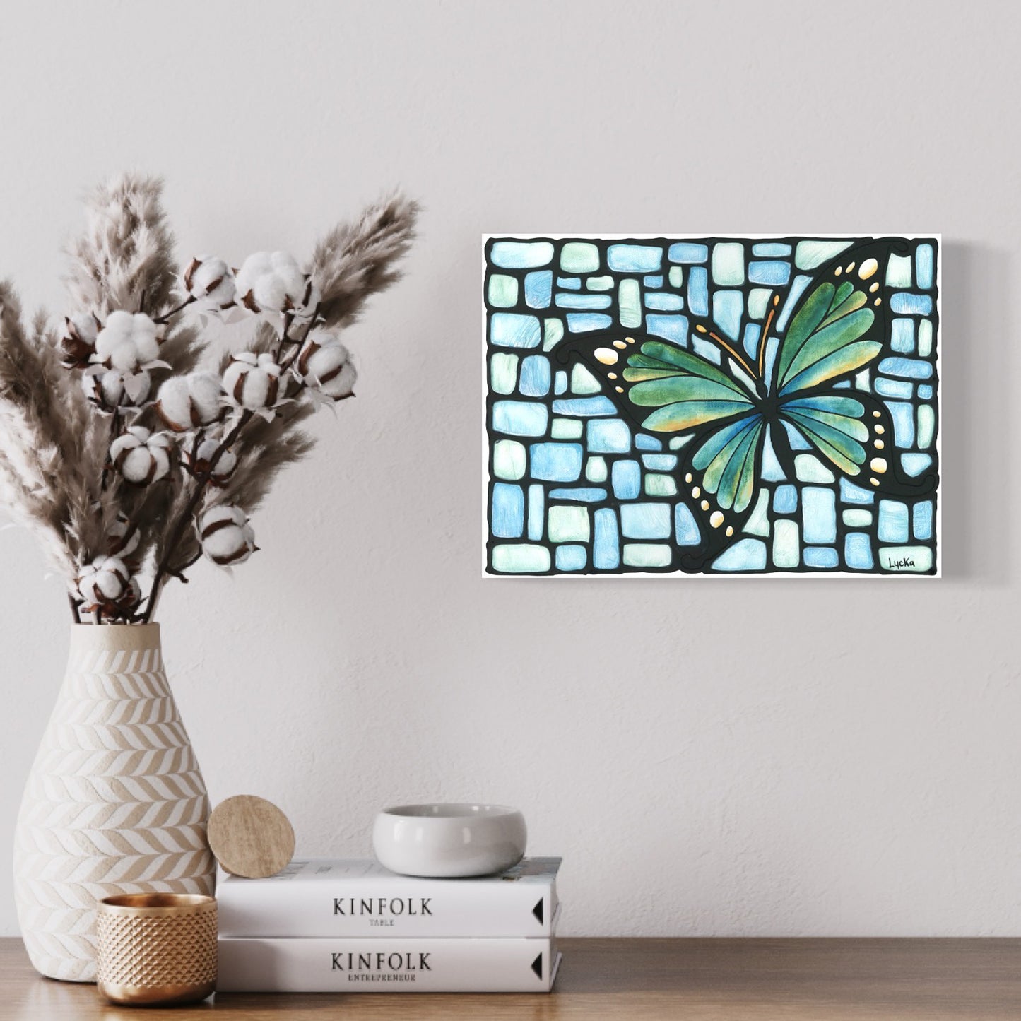 Teal Butterfly Original Painting 12 x 9 inch