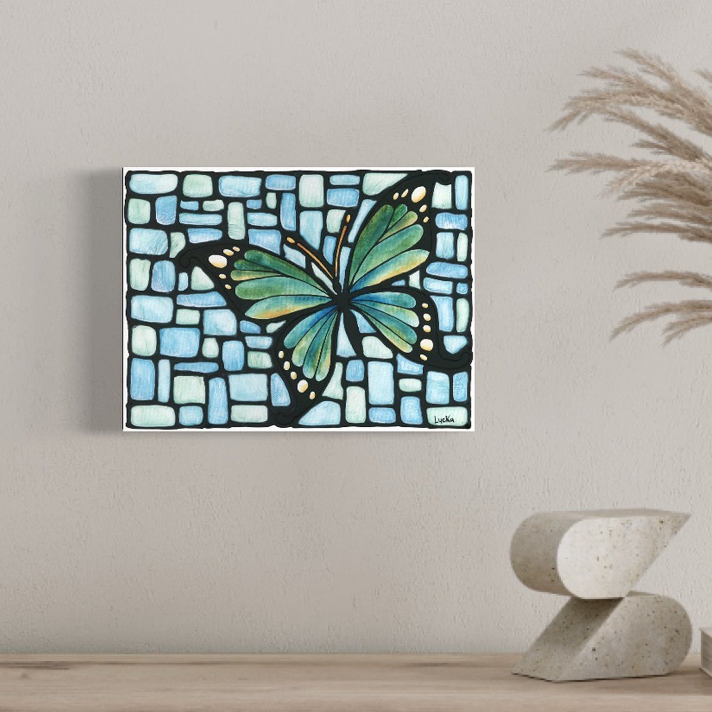 Teal Butterfly Original Painting 12 x 9 inch