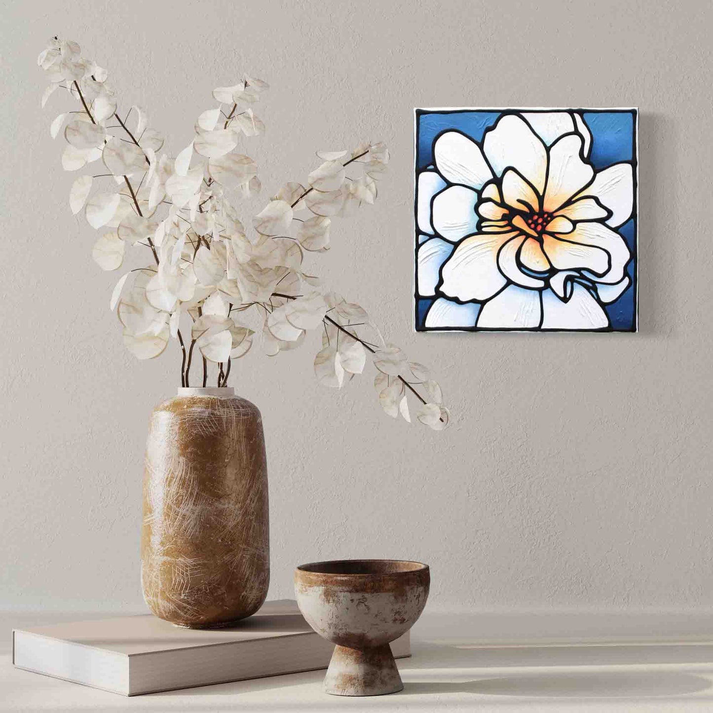 White Begonia Flower Original Painting 12" x 12" inch