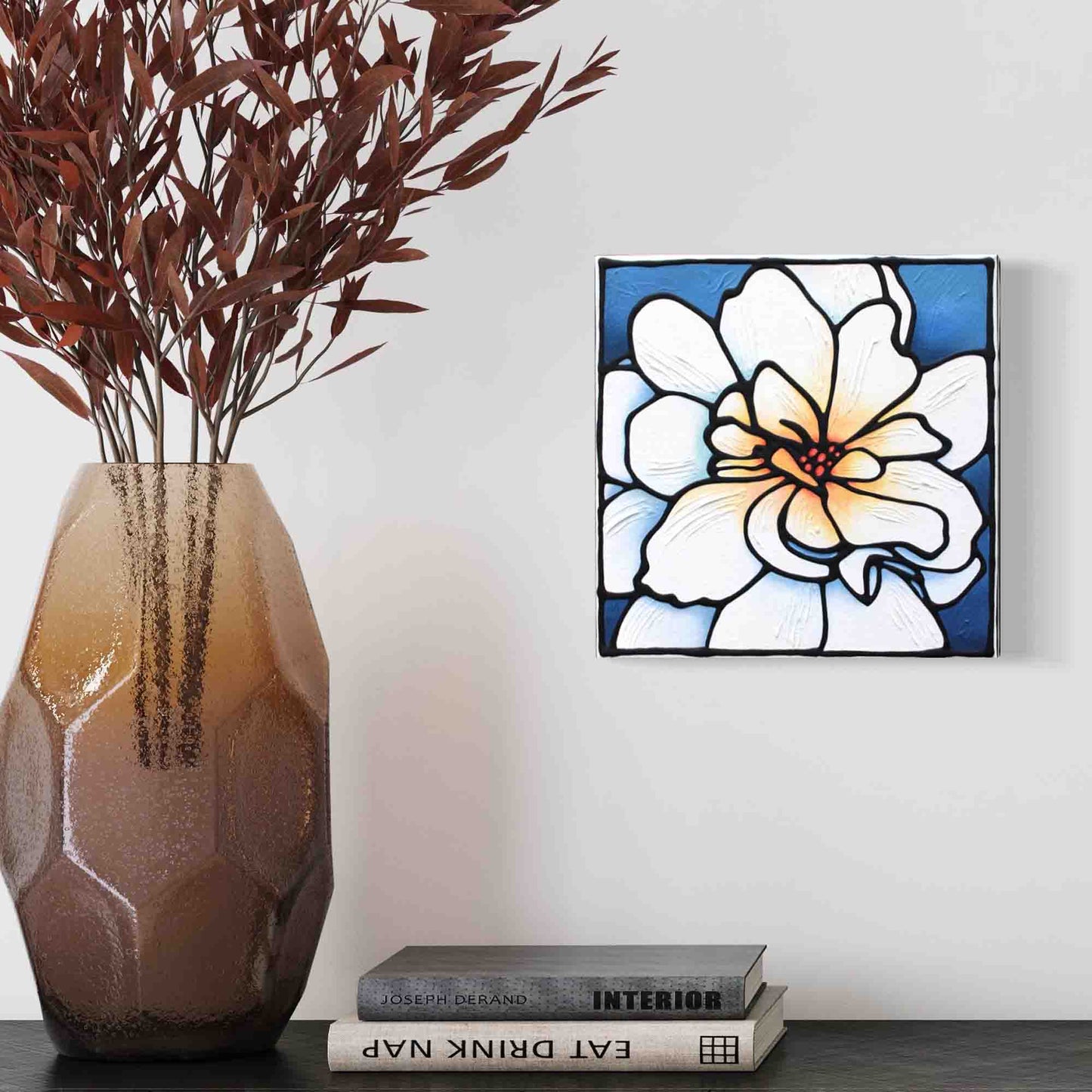 White Begonia Flower Original Painting 12" x 12" inch