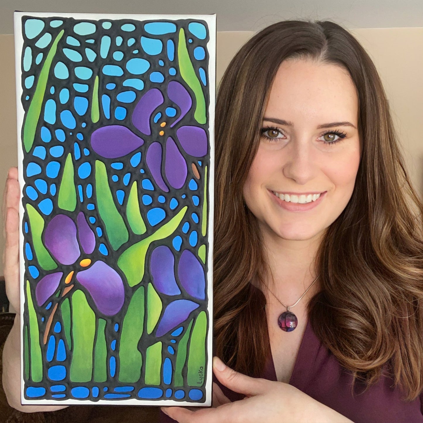 Purple Iris Flowers Original Painting 8" x 16"
