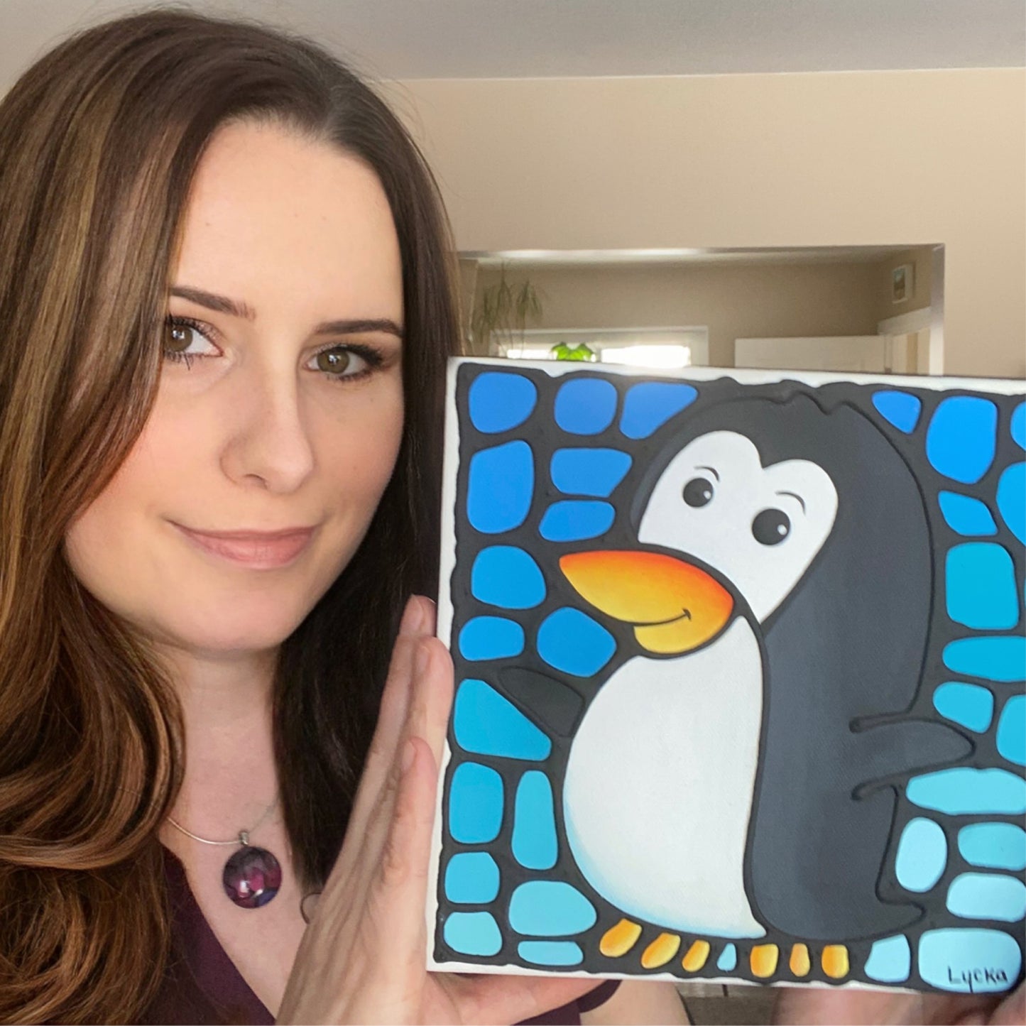 Cute Penguin Original Painting 8" x 8"
