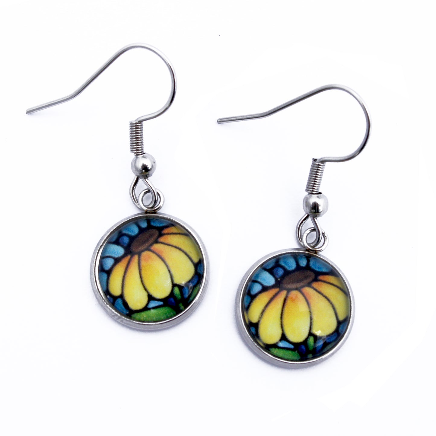 Yellow Sunflower Circle Earrings