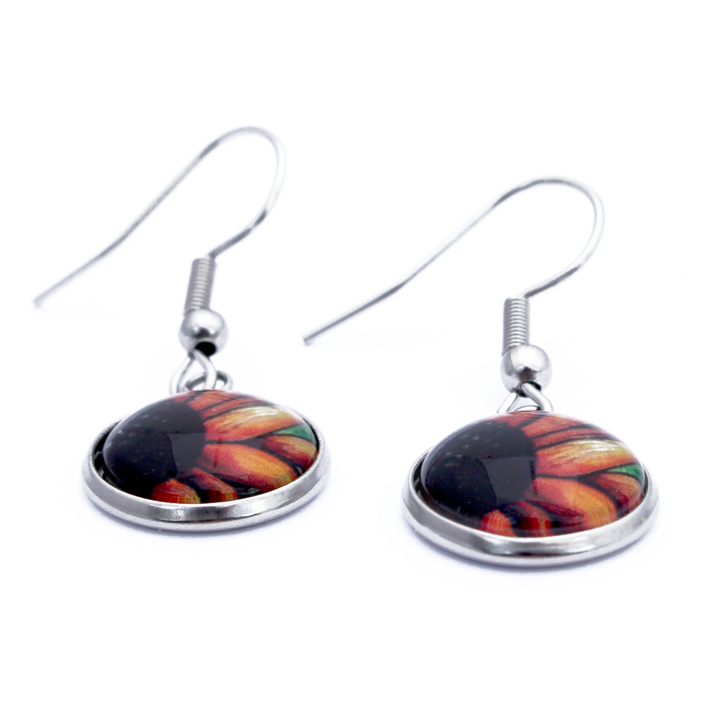 Red Sunflower Circle Earrings