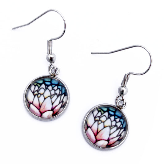 Pink Lotus Flower Circle Earrings