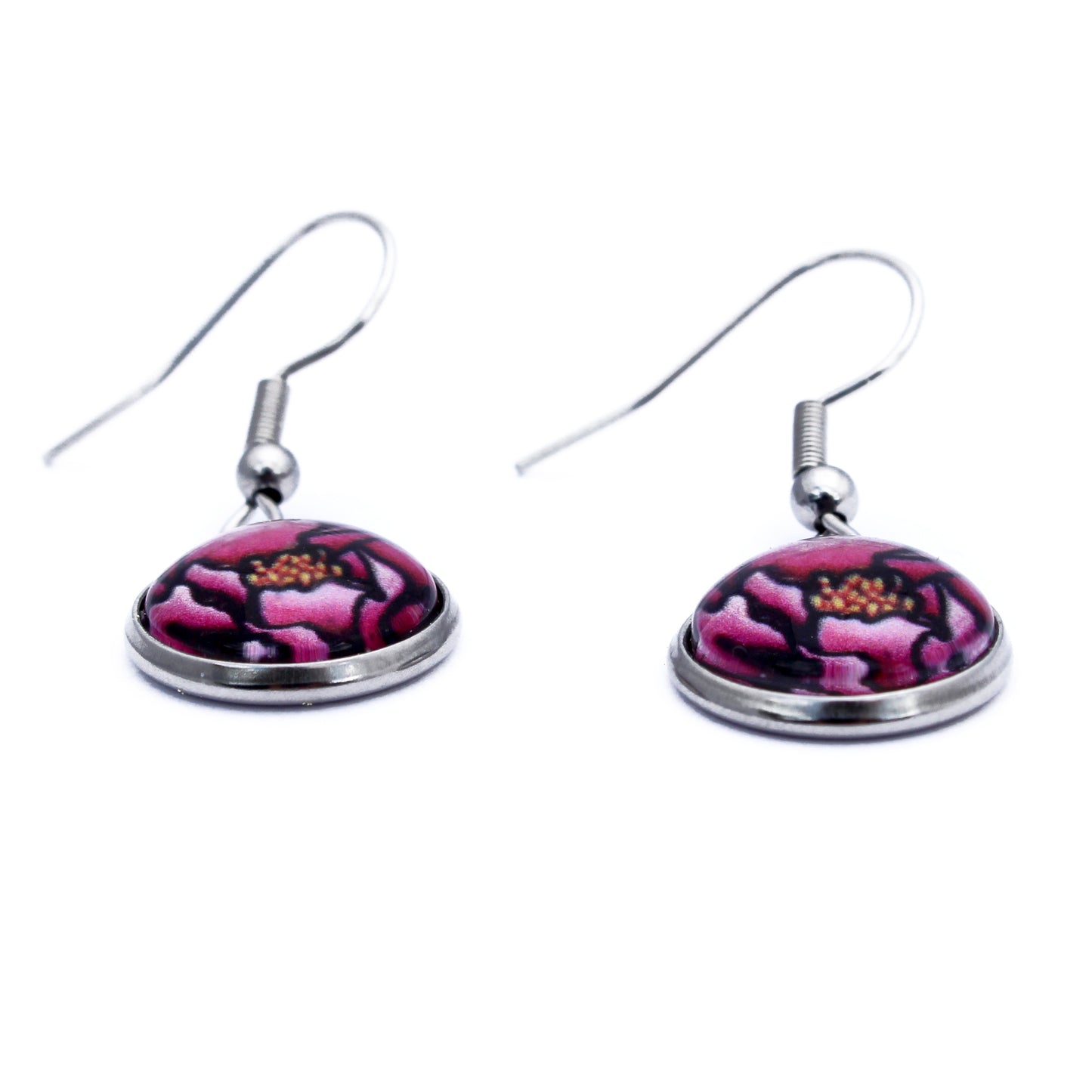 Pink Peony Circle Earrings