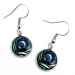 Load image into Gallery viewer, Green Peacock Feather Dangle Earrings
