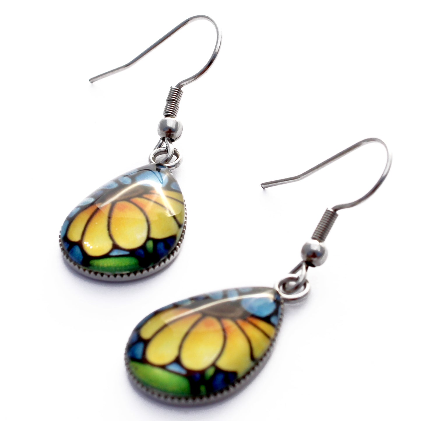 Yellow Sunflower Teardrop Earrings