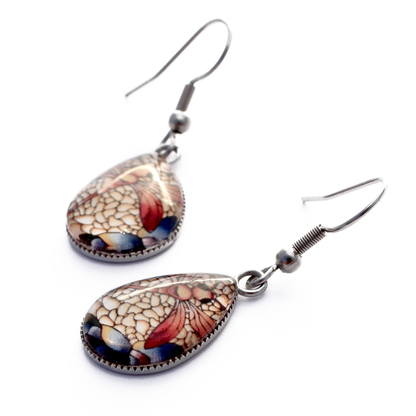 Red Dragonfly Teardrop Earrings