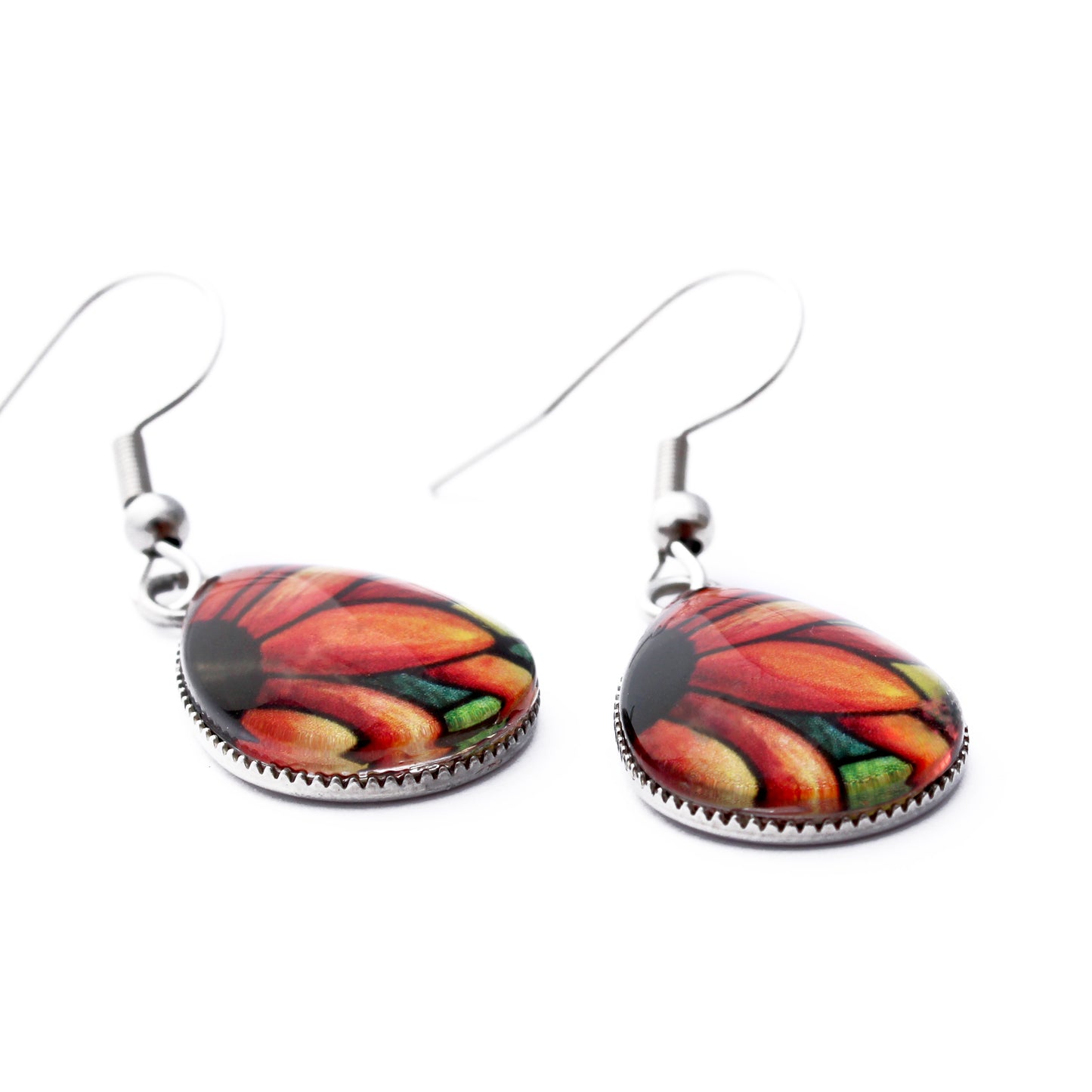 Red Sunflower Teardrop Earrings