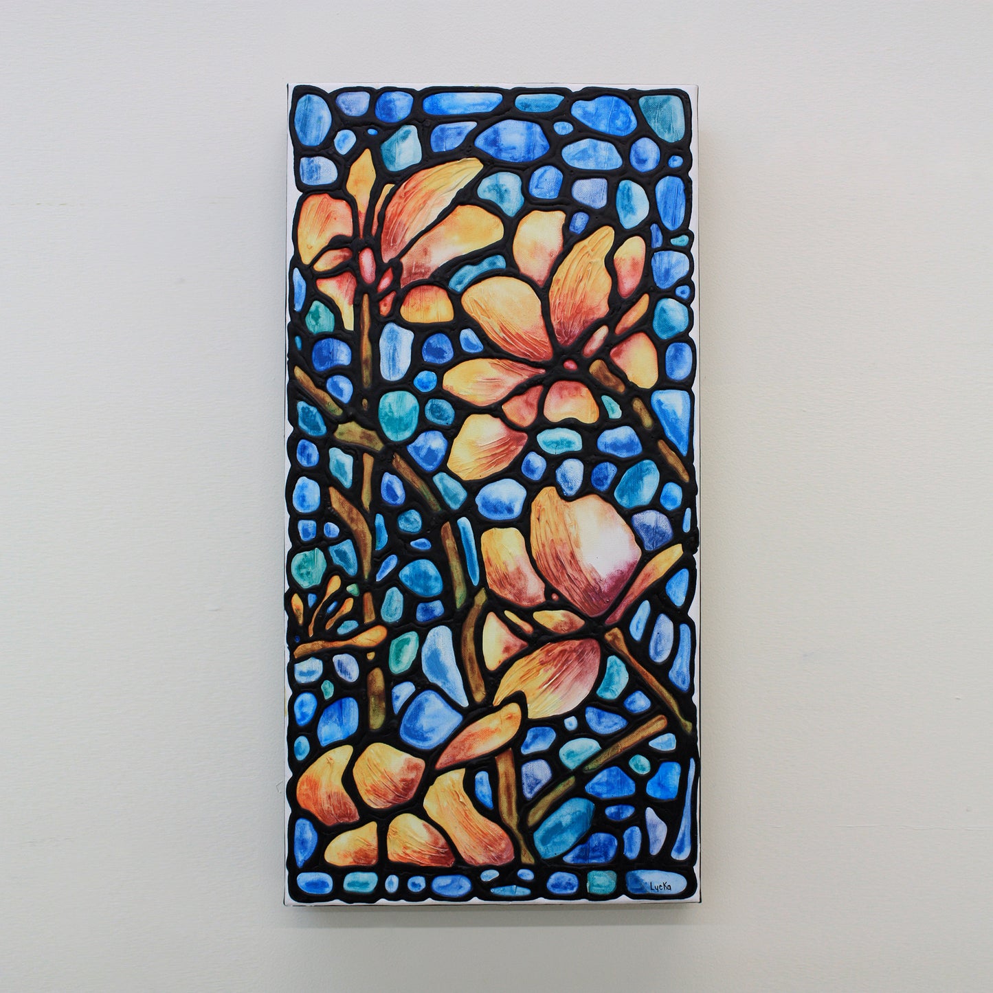 Peach Magnolia Flowers Original Painting 12 x 24 inch