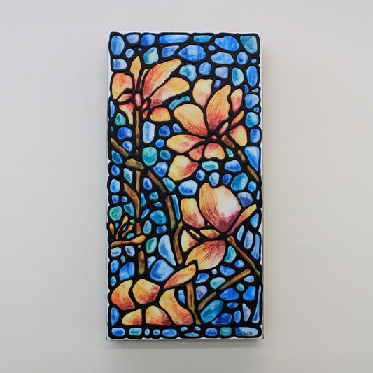 Peach Magnolia Flowers Original Painting 12 x 24 inch