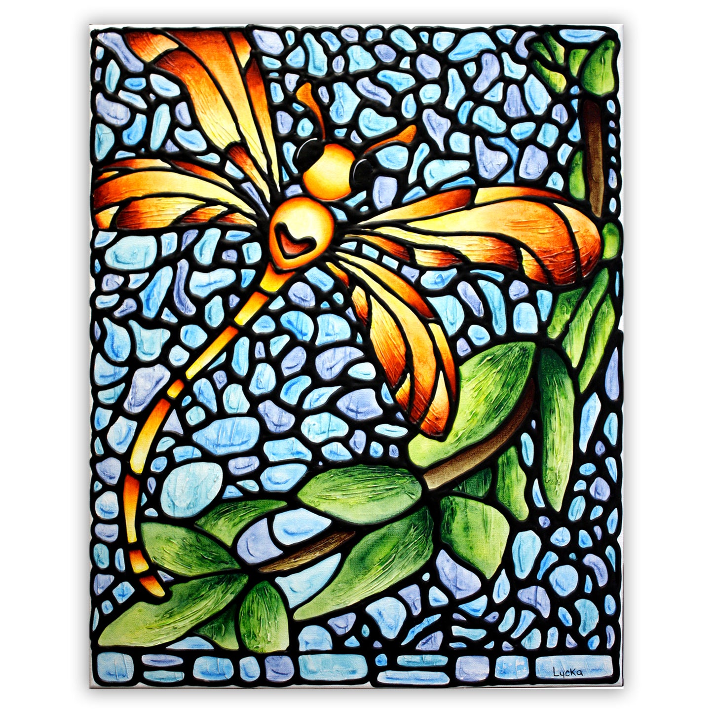 Orange Dragonfly Original Painting 16 x 20 inches