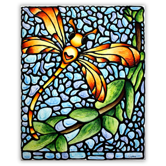 Orange Dragonfly Original Painting 16 x 20 inches