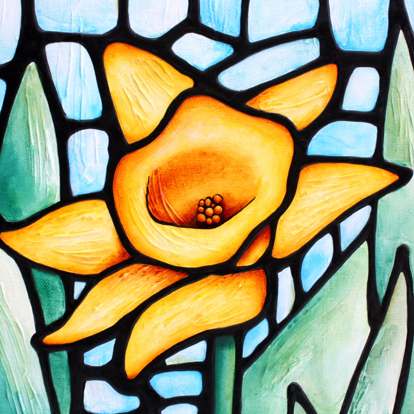 Yellow Daffodil Original Painting 30 x 30 inches