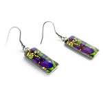 Load image into Gallery viewer, Rectangle Dangle Earrings - Purple Iris Flower

