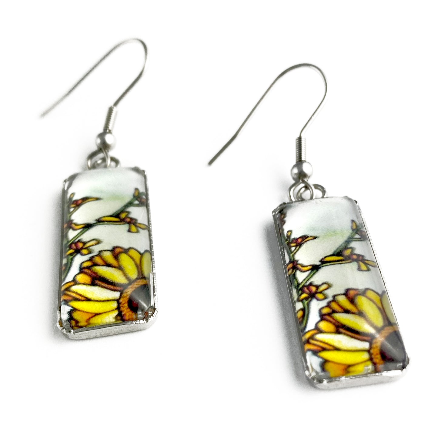 Yellow Daisy Rectangle Earrings