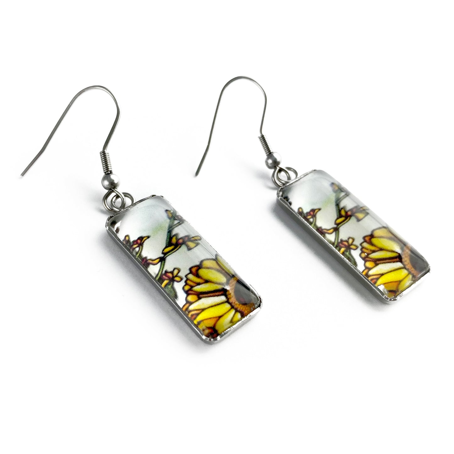 Yellow Daisy Rectangle Earrings