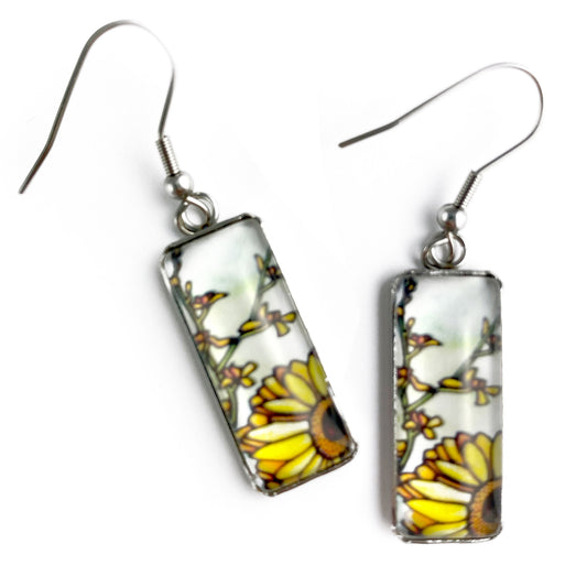 Yellow Daisy Rectangle Earrings