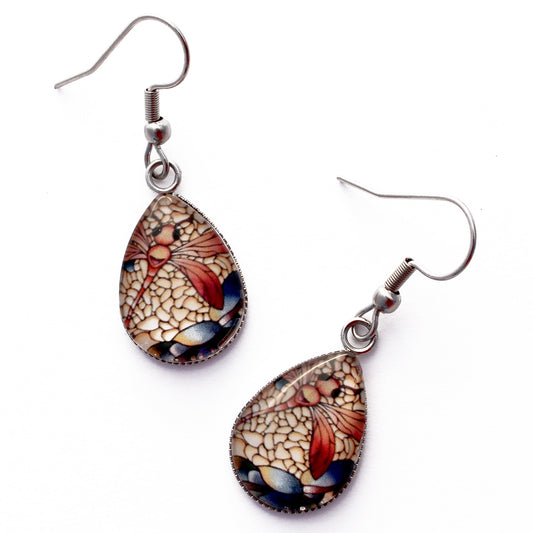 Red Dragonfly Teardrop Earrings