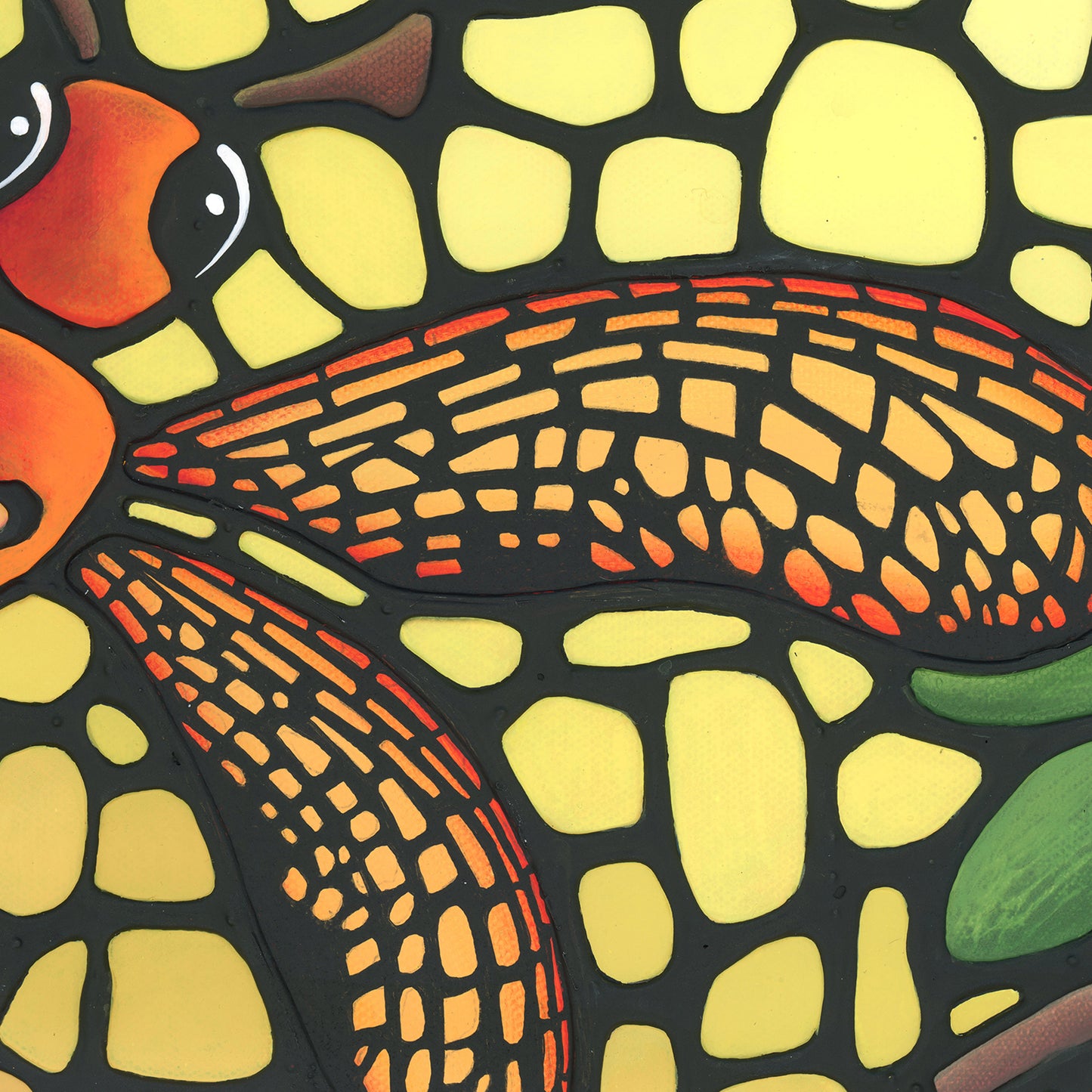 Orange Dragonfly Original Painting 12" x 15"