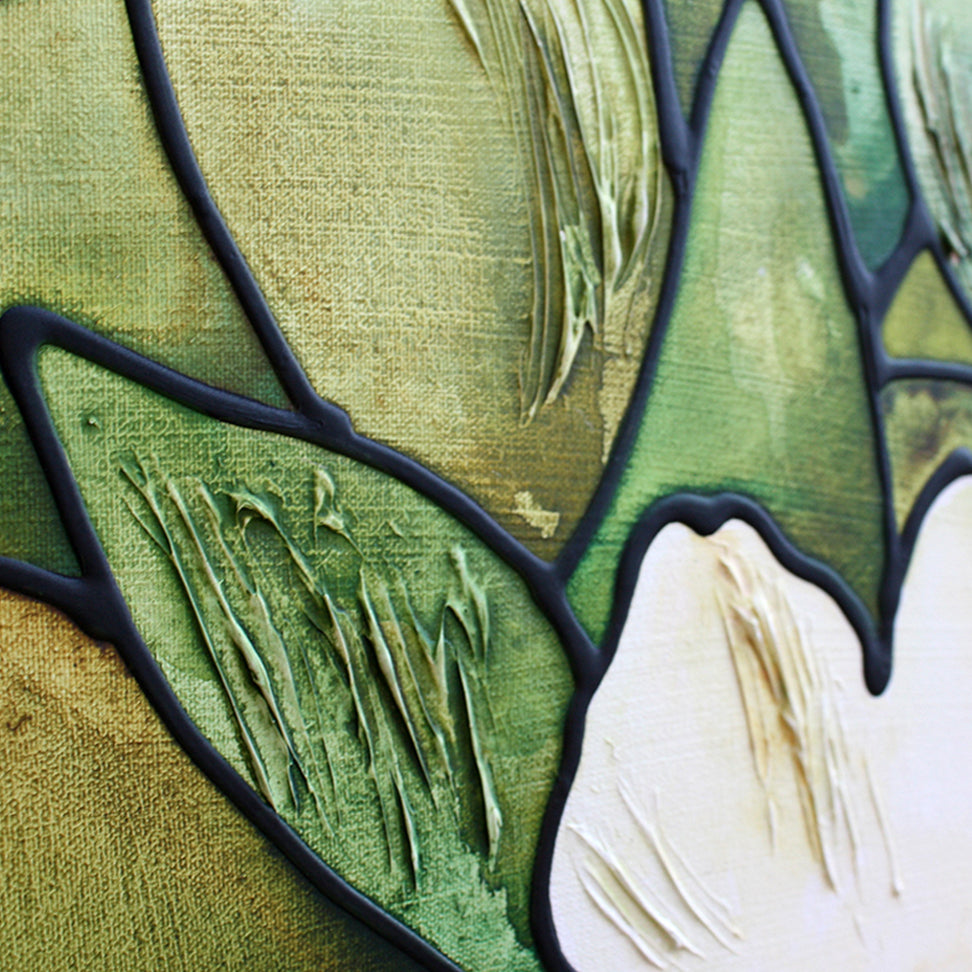 White Peony Flower Original Painting 40" x 30"