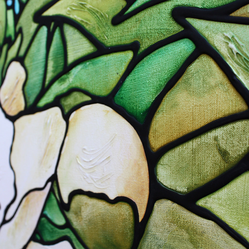 White Peony Flower Original Painting 40" x 30"