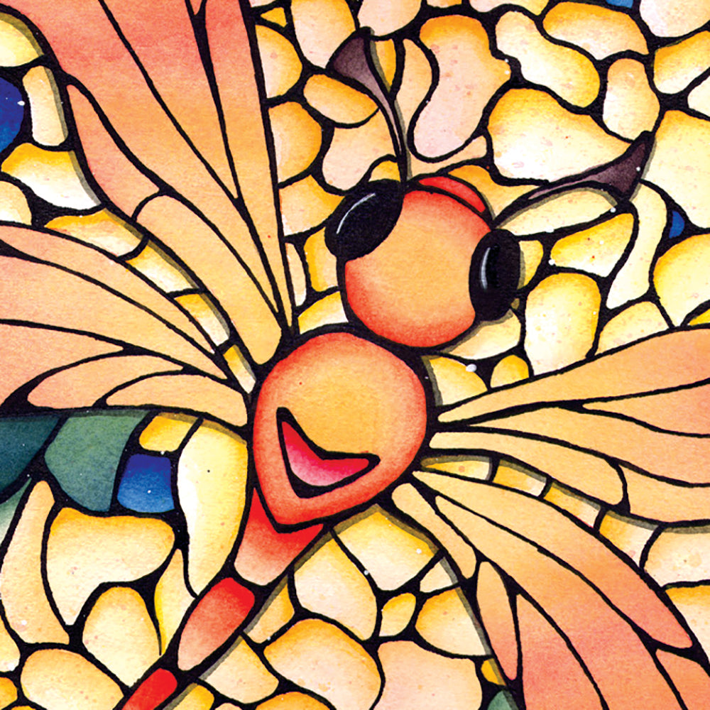 Orange Dragonfly Original Painting Framed