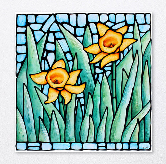 Yellow Daffodil Original Painting 30 x 30 inches