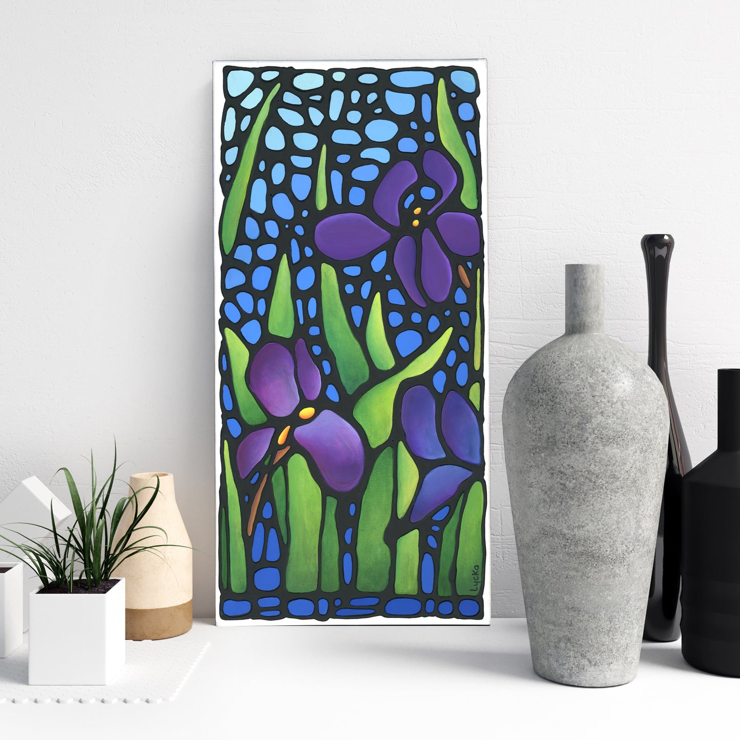 Purple Iris Flowers Original Painting 8" x 16"