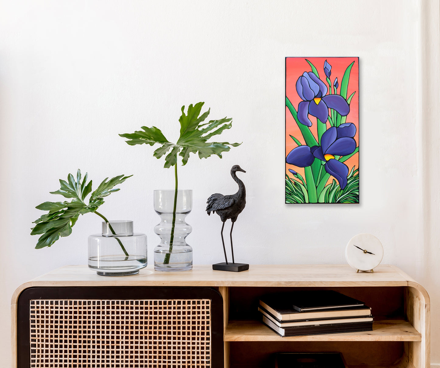Purple Iris Flower Original Painting 12" x 24"