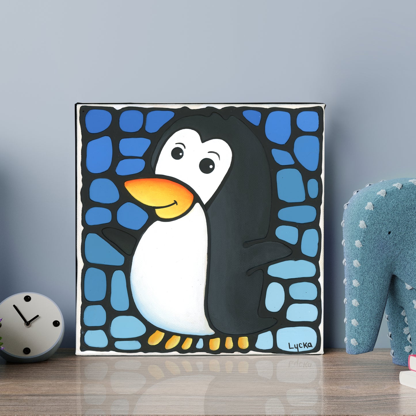 Cute Penguin Original Painting 8" x 8"