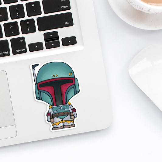 Cute Sci-Fi Bounty Hunter Character Vinyl Sticker
