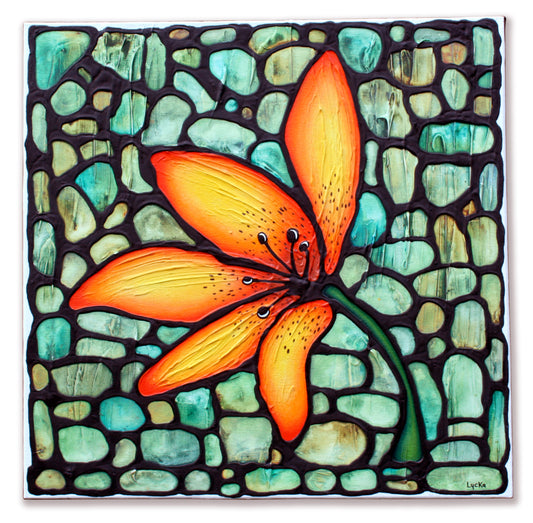 Tiger Lily Flower Original Painting 16" x 16"