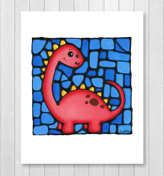 Red Dinosaur Wall Art Print