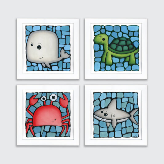 Ocean Animal Set of 4 Wall Art Prints