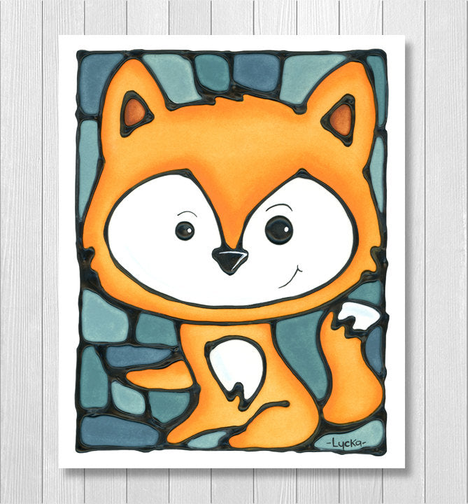 Woodland Animal Set of 4 Prints, Raccoon, Beaver, Fox, Moose