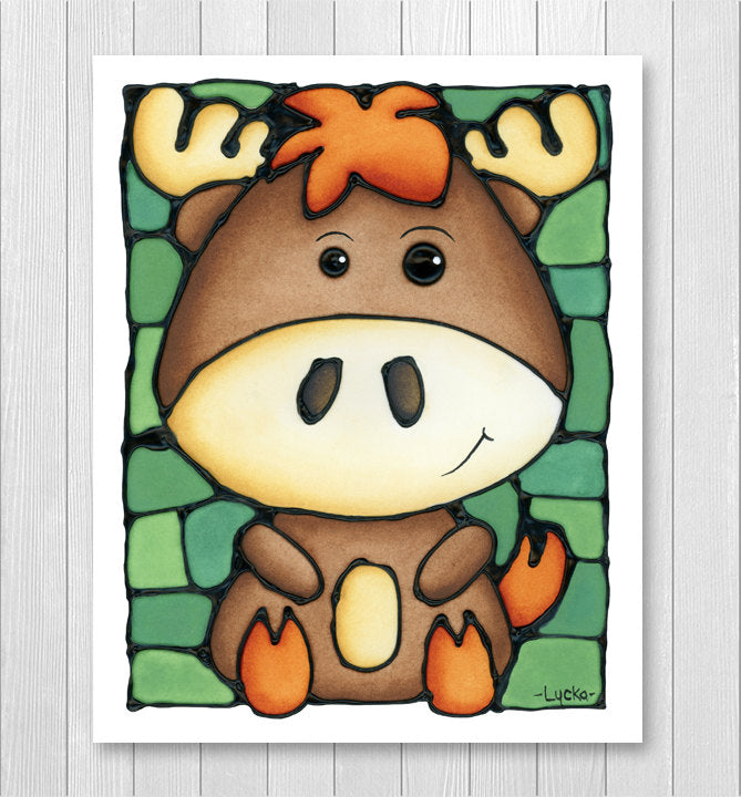 Woodland Animal Set of 4 Prints, Raccoon, Beaver, Fox, Moose