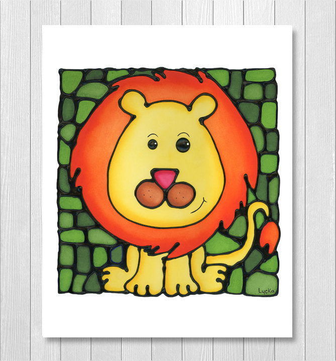 Jungle Animal Set of 4 Prints, Monkey, Lion, Giraffe, Tiger