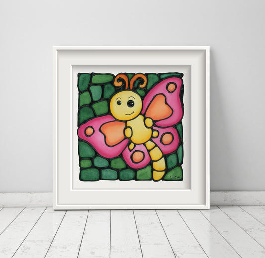 Pink Butterfly Wall Art Print
