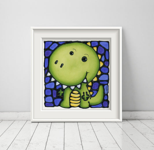 Green Dinosaur Wall Art Print