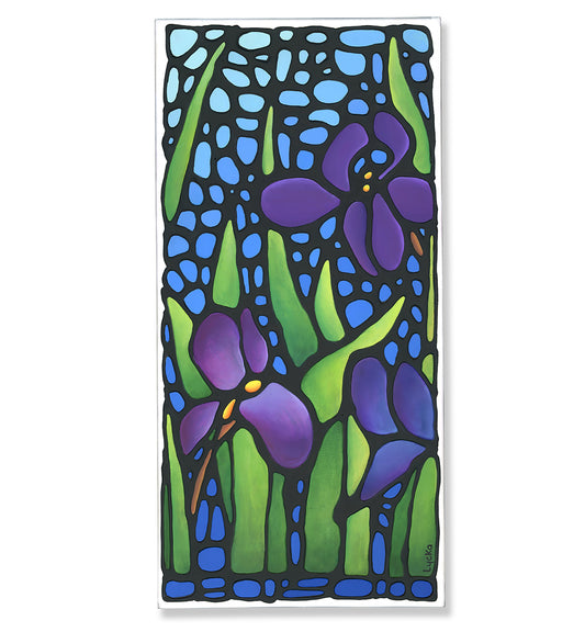 Purple Iris Flowers Original Painting 8" x 16"