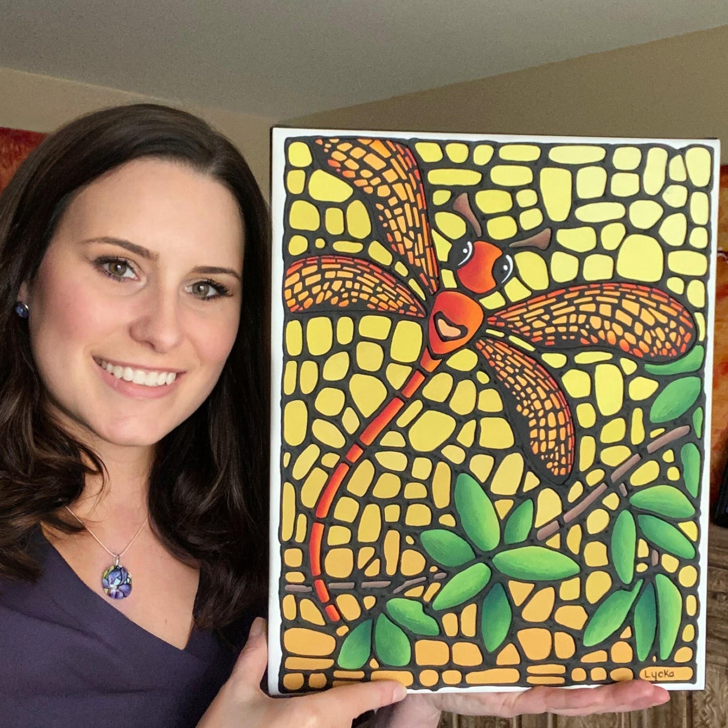 Orange Dragonfly Original Painting 12" x 15"