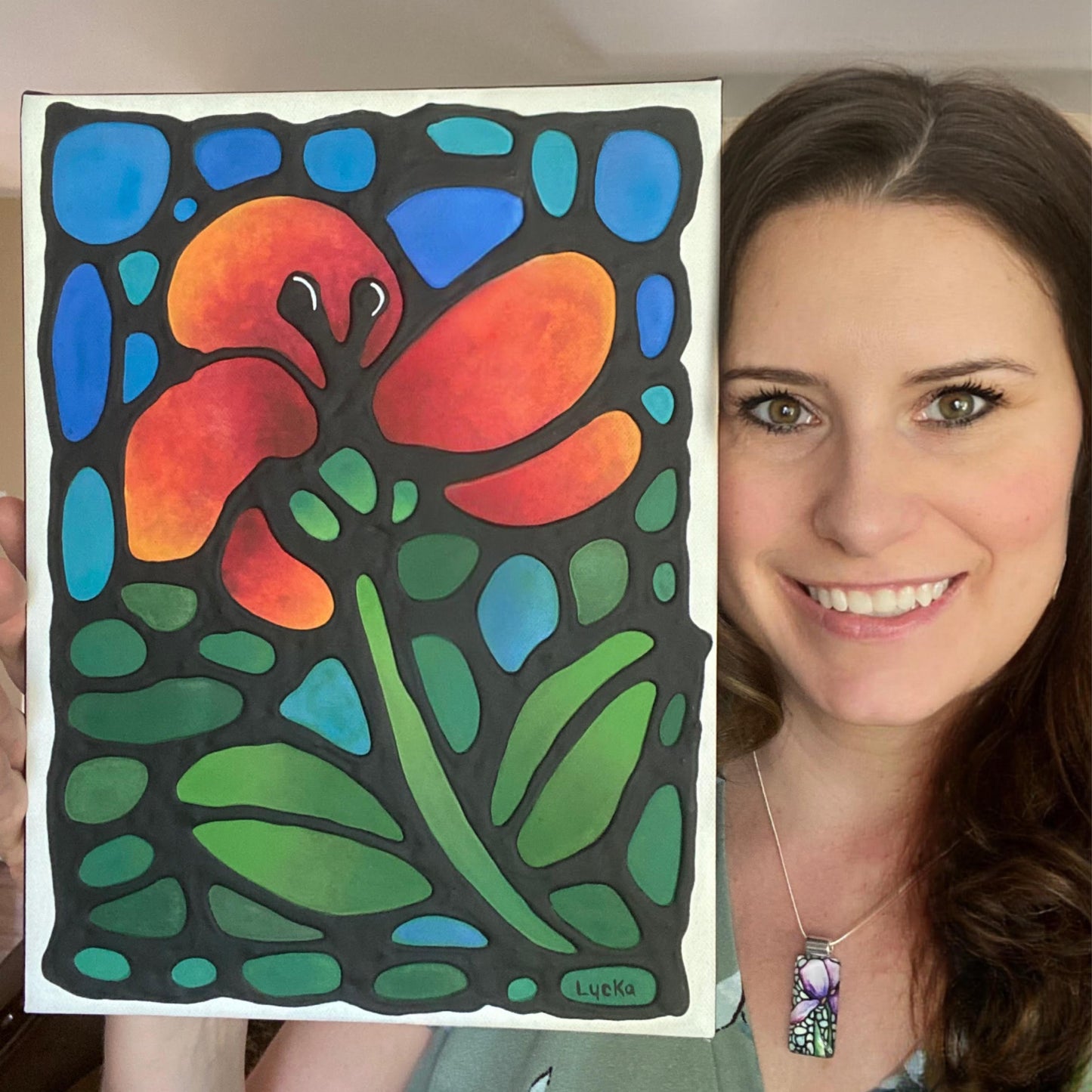 Poppy Flower Original Painting 9 x 12 inch Canvas