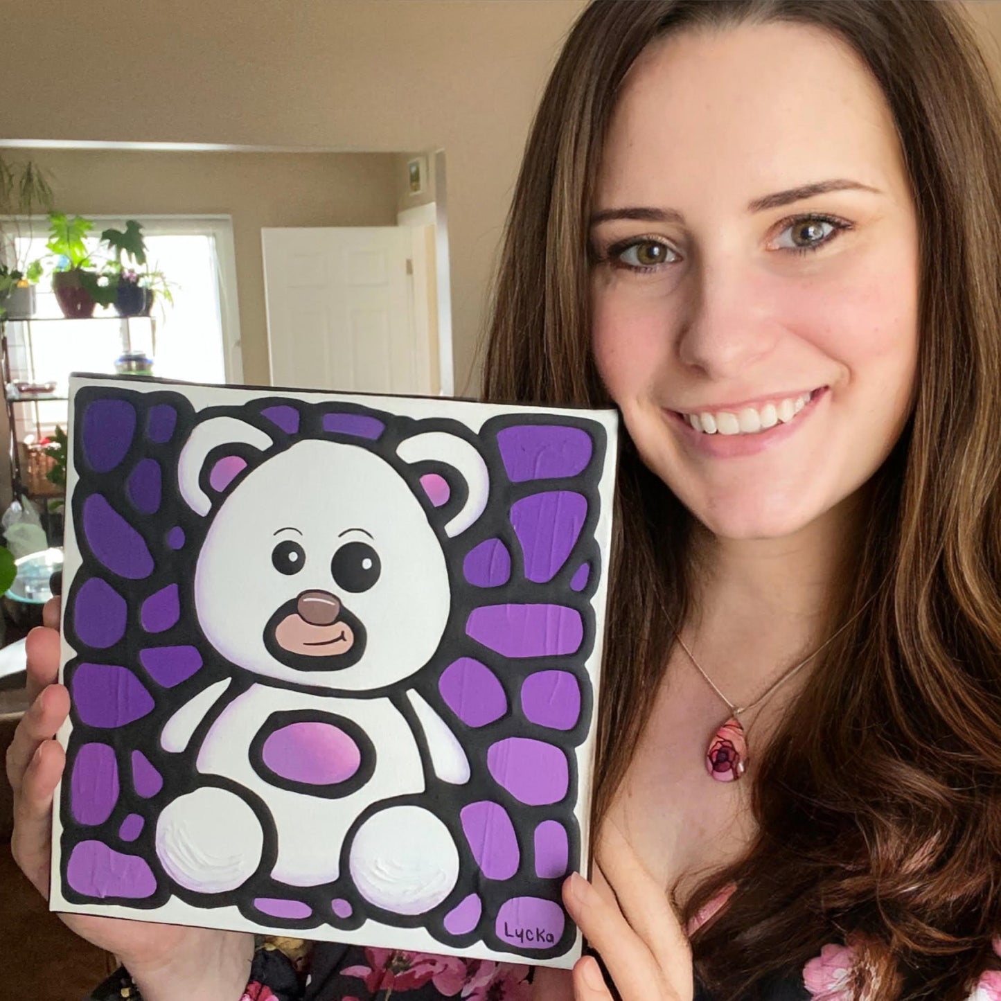 White Teddy Bear Painting 8" x 8"