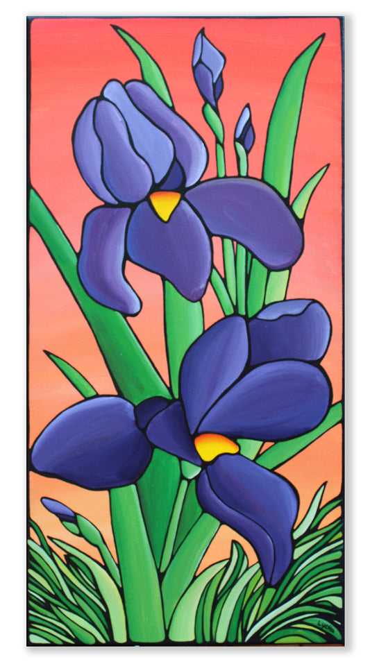 Purple Iris Flower Original Painting 12" x 24"