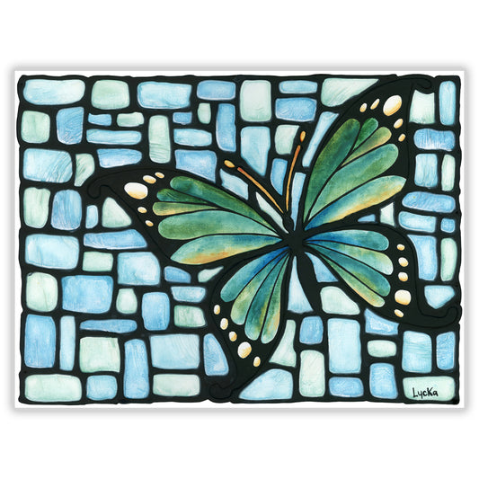 Teal Butterfly Original Painting 12 x 9 inch