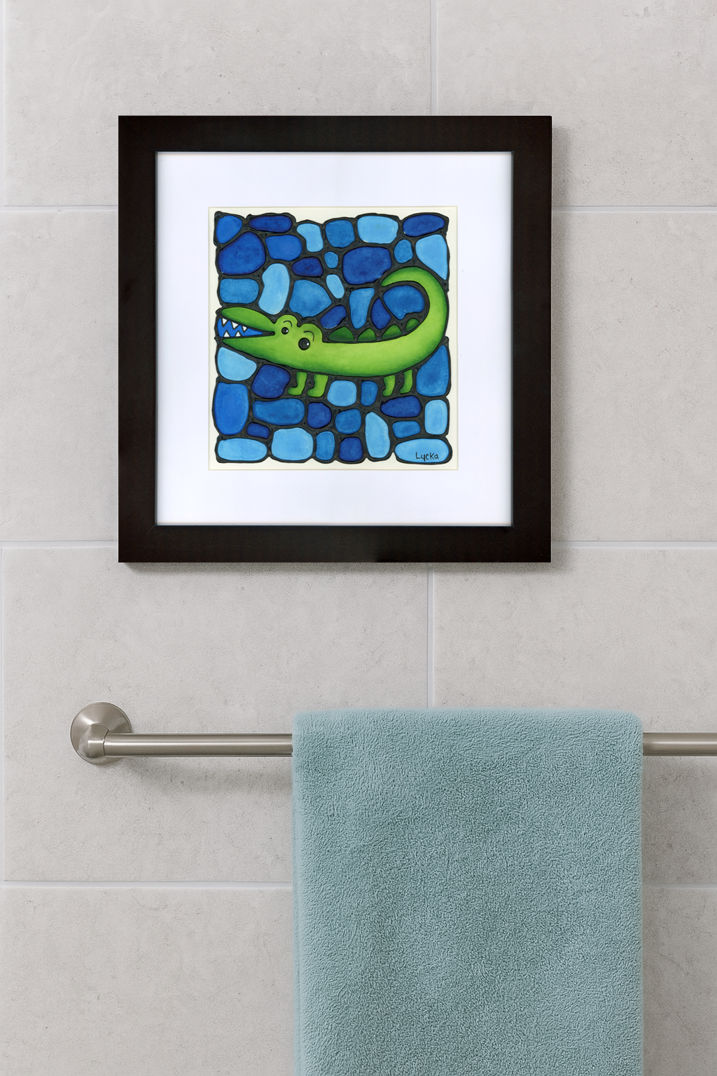 Alligator Original Painting 14" x 14" Framed