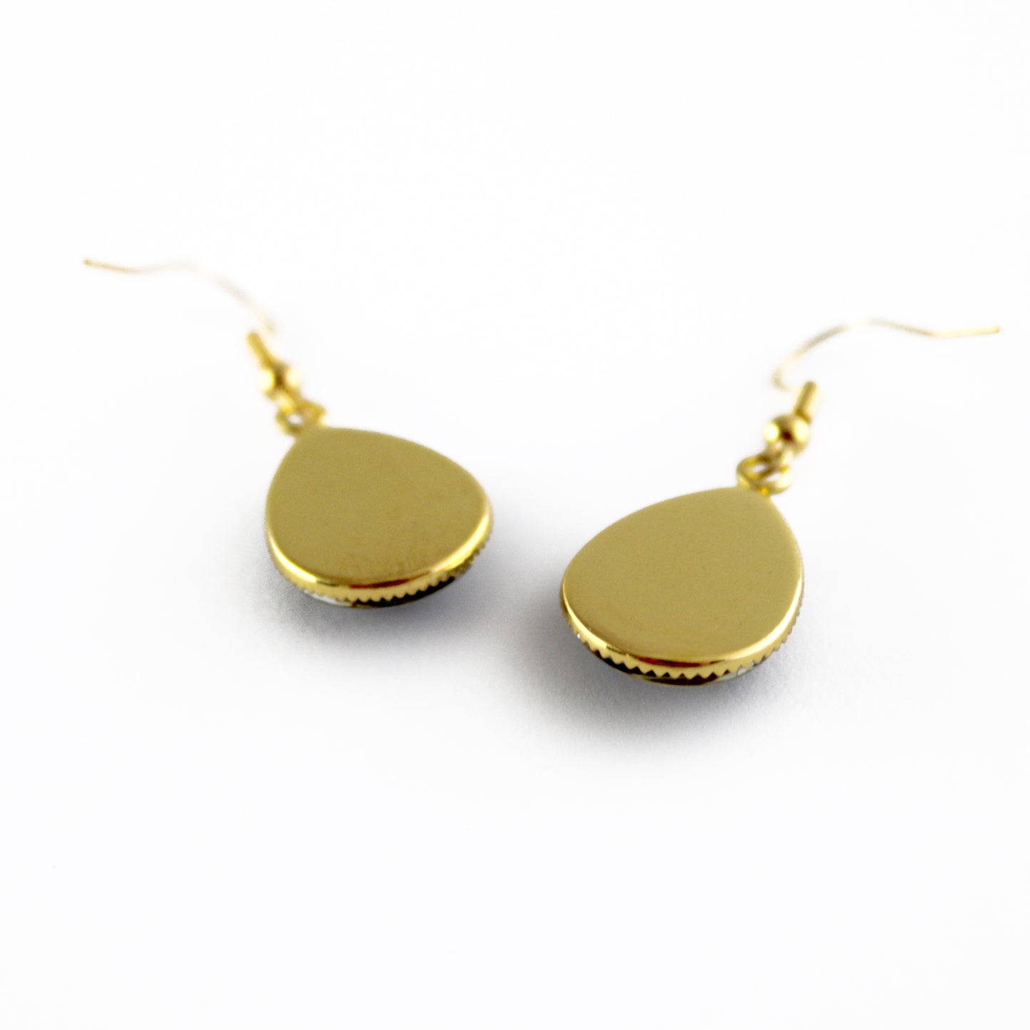 Single Iris Flower Gold Teardrop Glass Earrings